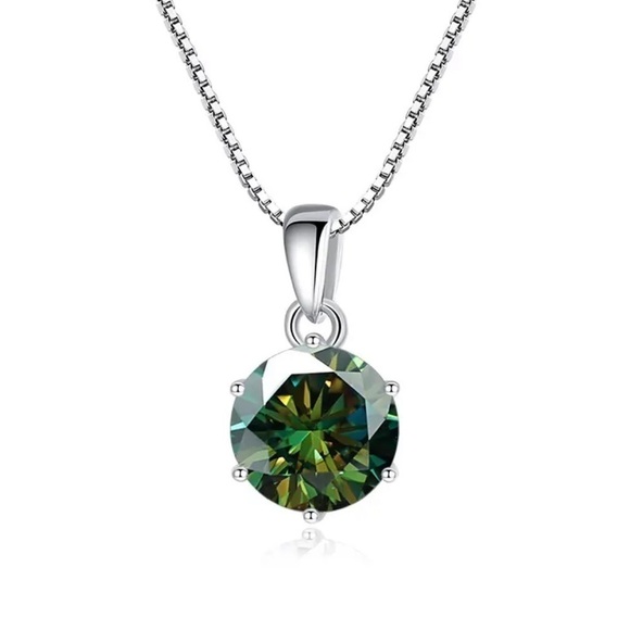 1ct Dark Green Moissanite Round 18K 925 Necklace NEW - Picture 1 of 5